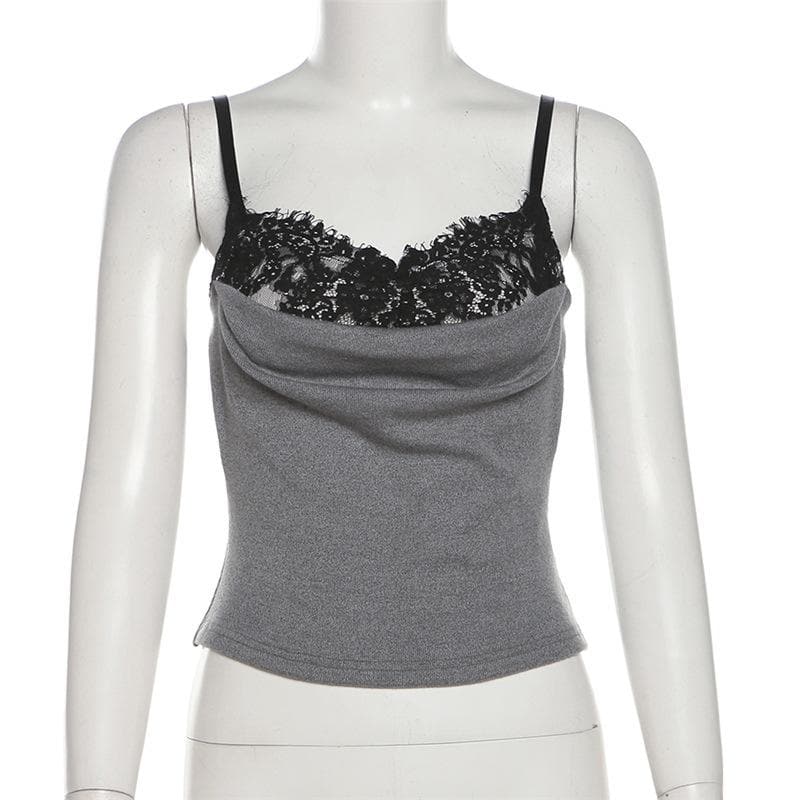 Lace patchwork ruched contrast cami top