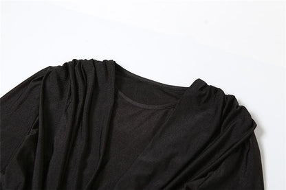 Knotted slit solid long sleeve ruched maxi dress