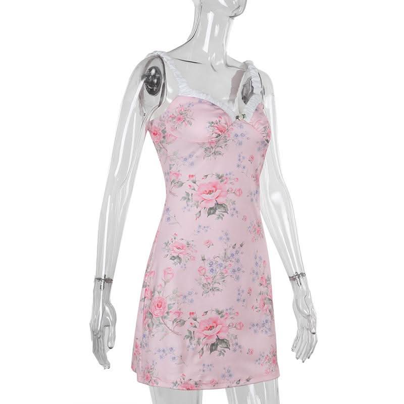 Sweetheart neck flower print cami mini dress