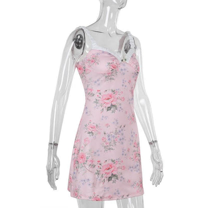 Sweetheart neck flower print cami mini dress