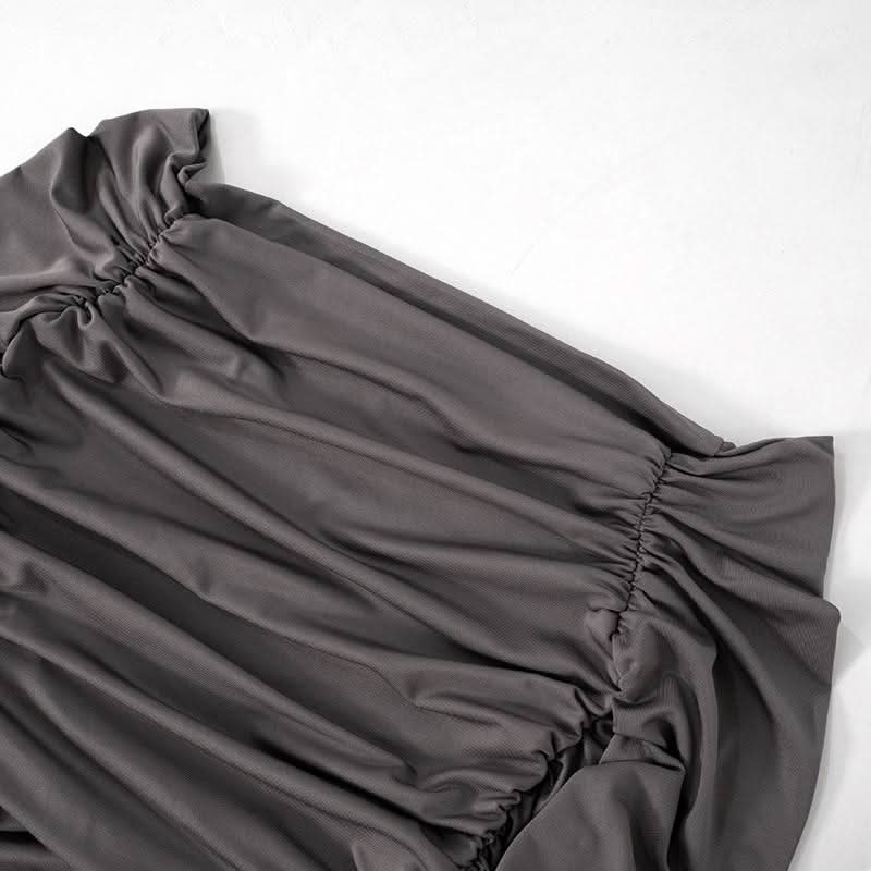 Off shoulder long sleeve slit ruched maxi dress