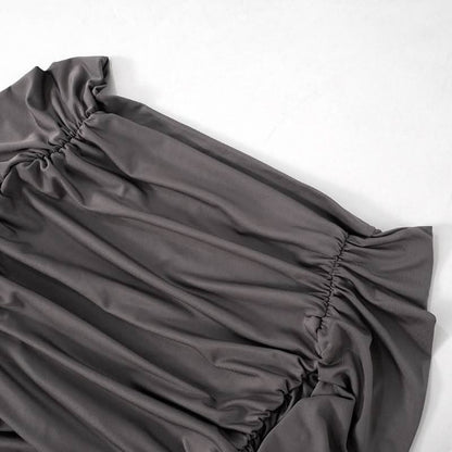 Off shoulder long sleeve slit ruched maxi dress