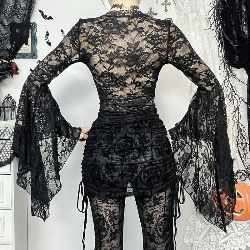 Long sleeve v neck lace top