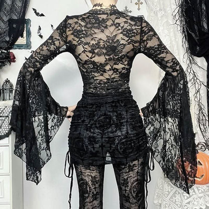 Long sleeve v neck lace top