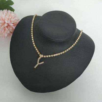 Initials pendant rhinestone chocker