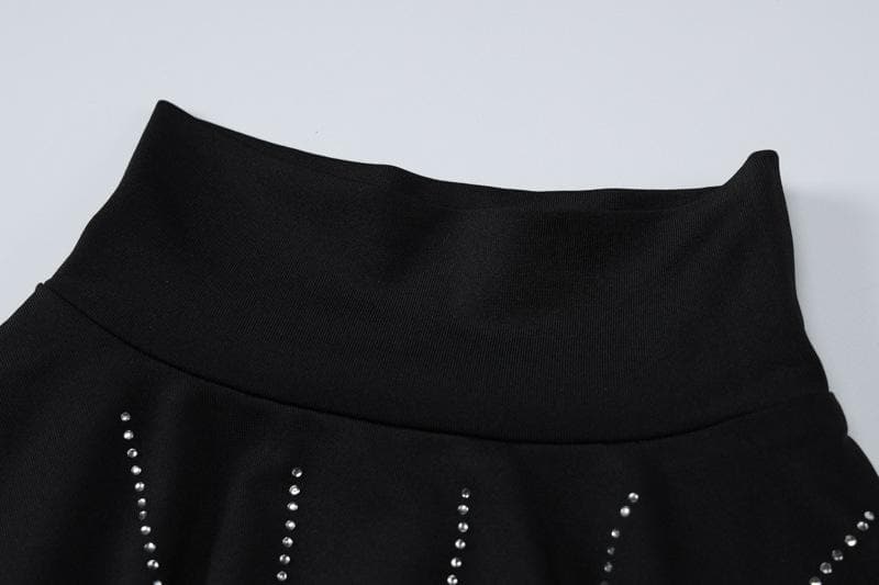 Mock Neck Long Sleeve Rhinestone Pinstripe Bodycon Midi Dress