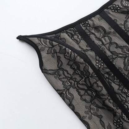 U neck corset lace patchwork tube mini dress