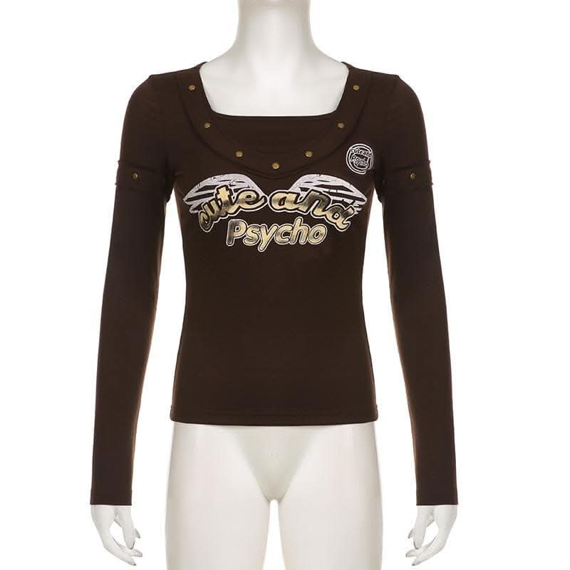 Beaded pattern long sleeve contrast top-final-sale