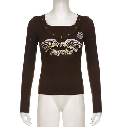 Beaded pattern long sleeve contrast top-final-sale