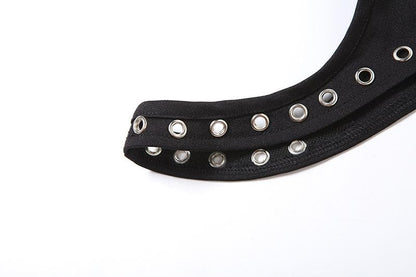 Halter flower applique solid hollow out cut out top