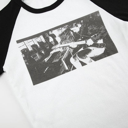 Short sleeve crewneck ribbed print top