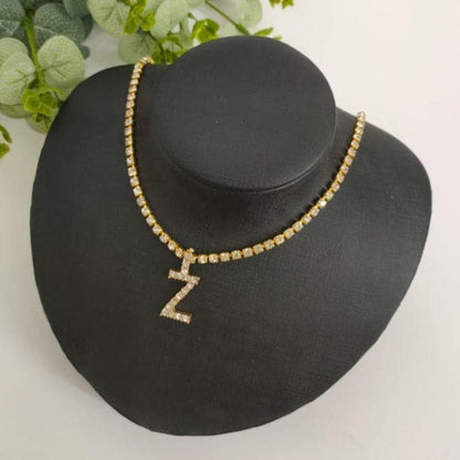 Initials pendant rhinestone chocker