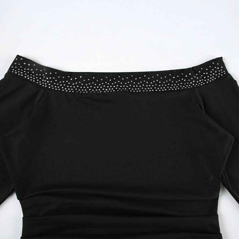 Off shoulder long sleeve beaded ruched mini dress