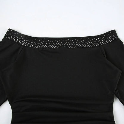 Off shoulder long sleeve beaded ruched mini dress