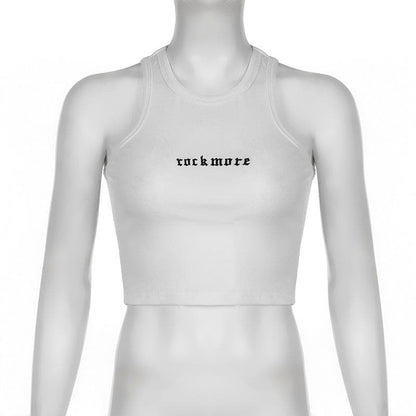 U neck letter embroidery ribbed tank top