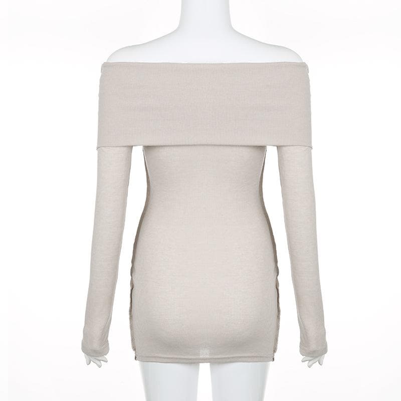 Ribbed off shoulder solid long sleeve stitch top