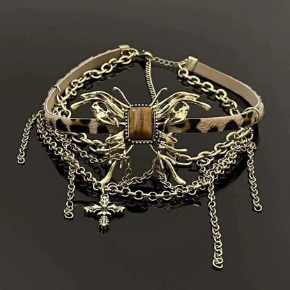 Butterfly pattern leopard print choker necklace