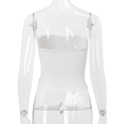 Flower applique ruffle ruched solid tube top