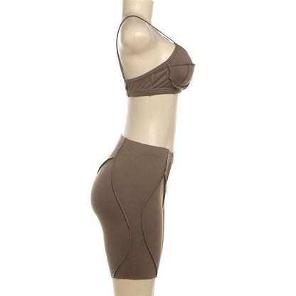 Stitch v neck solid backless high rise cami pant set