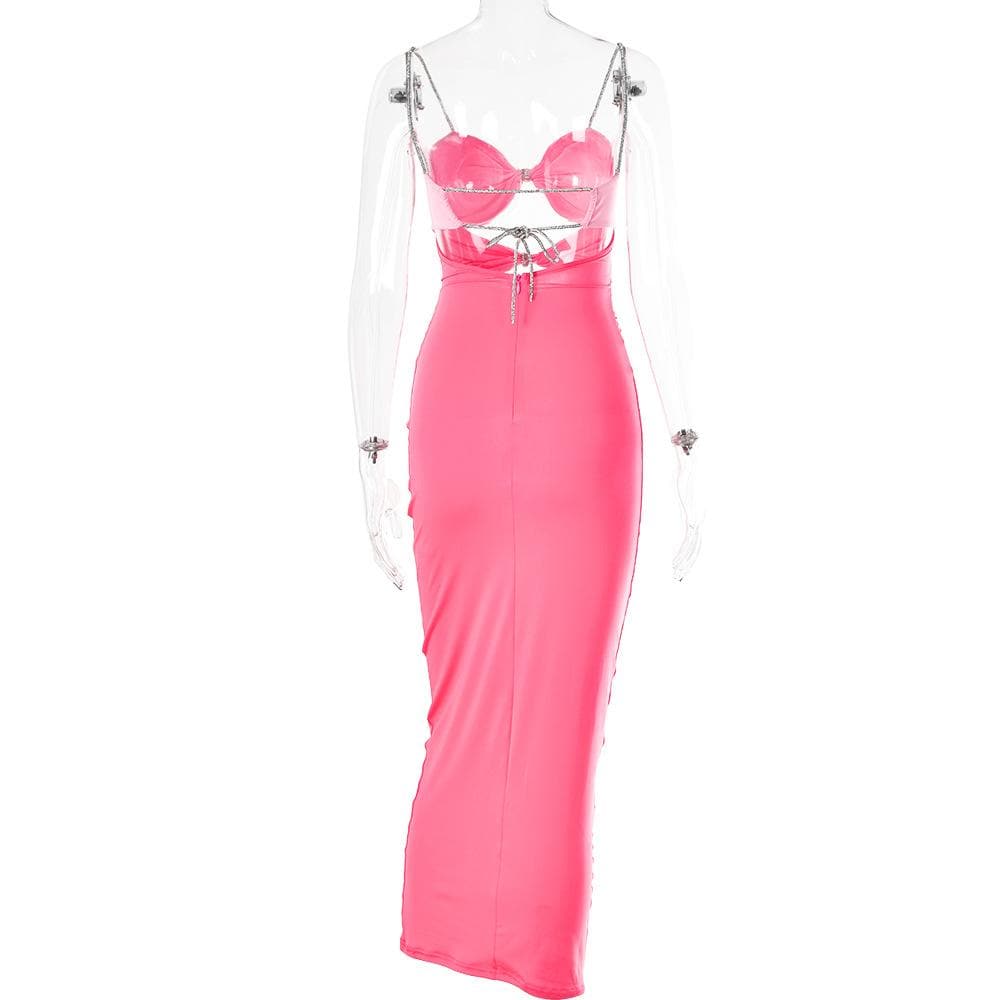 Hollow out contrast patchwork bowknot backless self tie cut out maxi dress