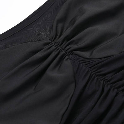 Off shoulder long sleeve mesh patchwork ruched maxi dress