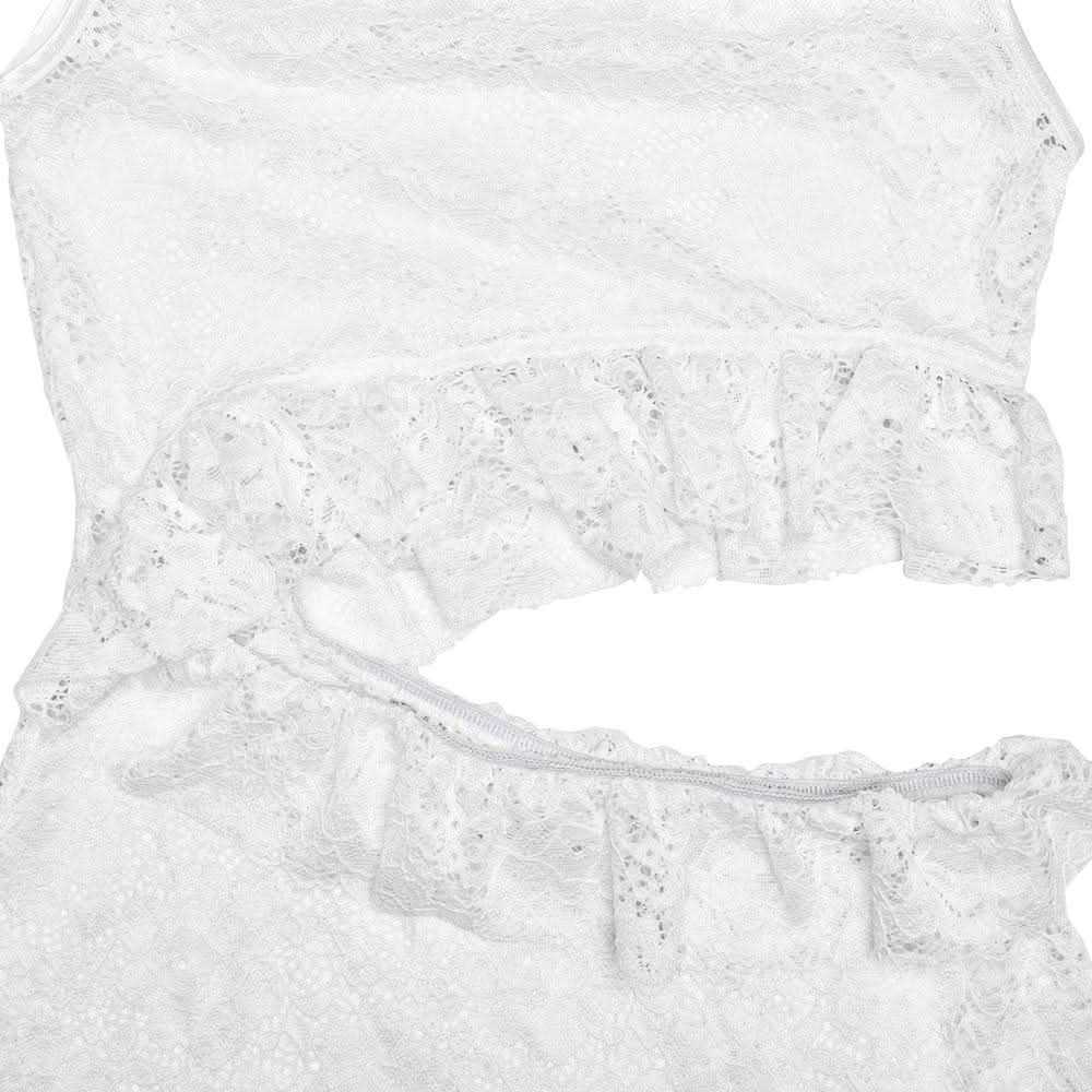 Crewneck hollow out lace ruched see through cut out maxi dress