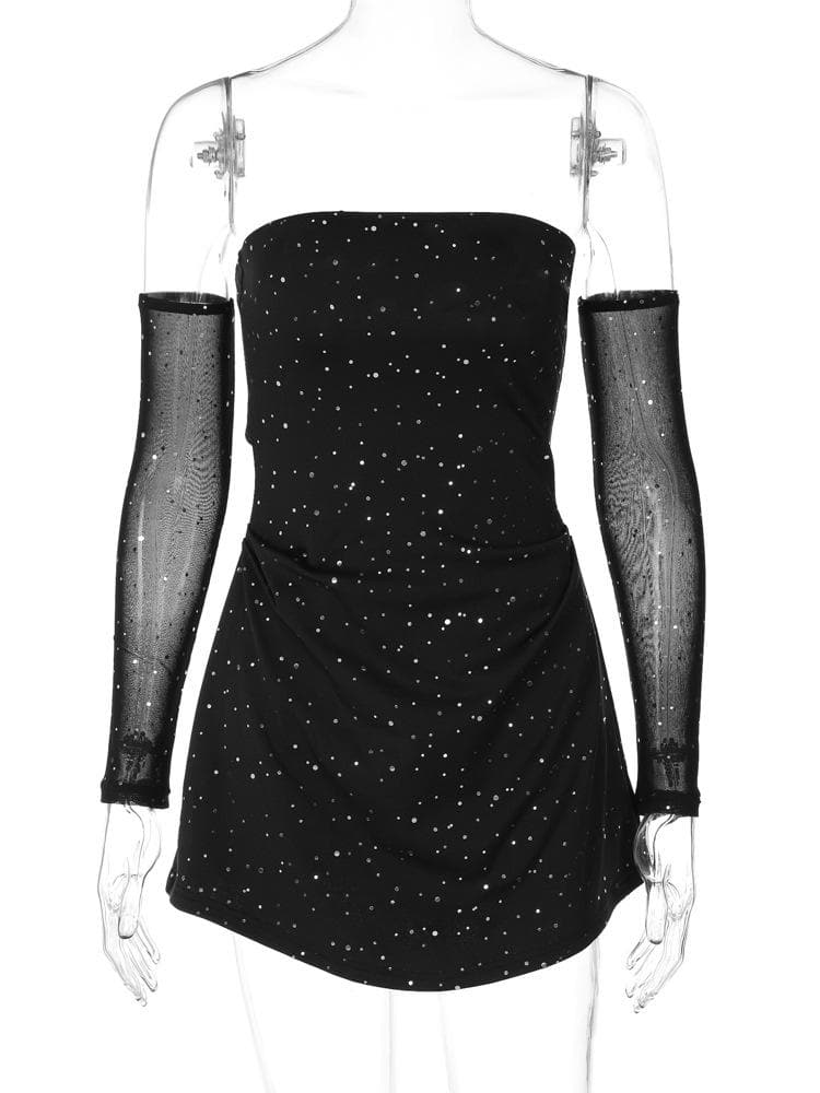 Glitter gloves solid tube mini dress