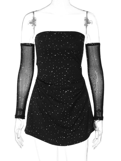 Glitter gloves solid tube mini dress