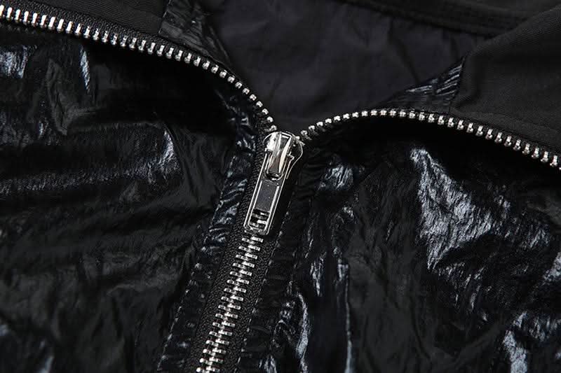 Turnover collar long sleeve PU leather zip-up coat top