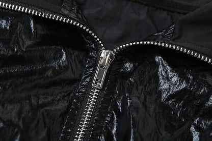 Turnover collar long sleeve PU leather zip-up coat top