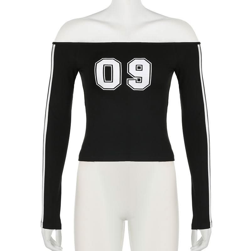 Long sleeve off shoulder "09" pattern top