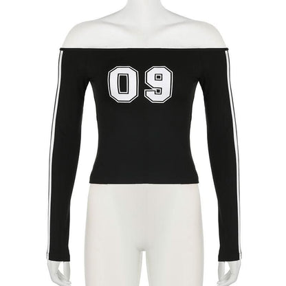 Long sleeve off shoulder "09" pattern top