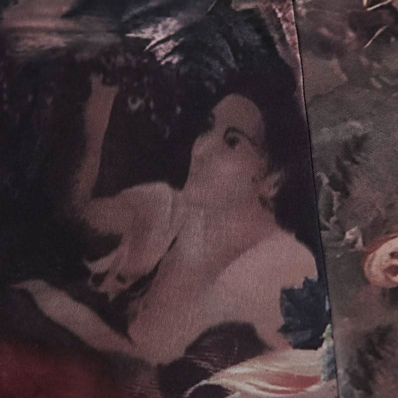 Long flared sleeve abstract print ruffle maxi dress