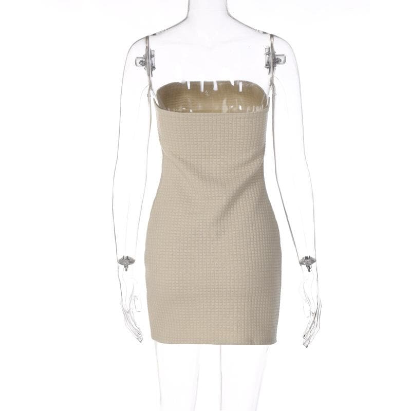 Strapless Waffle Knit Grid Texture Bodycon Tube Mini Dress