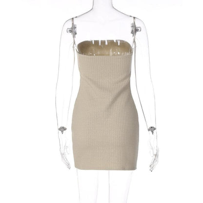 Strapless Waffle Knit Grid Texture Bodycon Tube Mini Dress