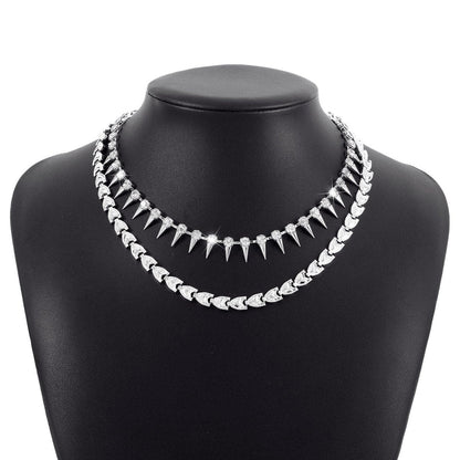 Rhinestone rivet layered solid necklace