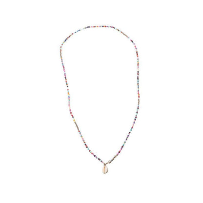 Multicolor shell pendant clay beaded layered necklace