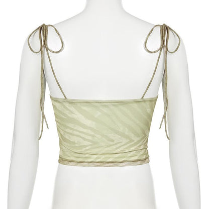 Bustier spaghetti strap zebra print mesh cami top