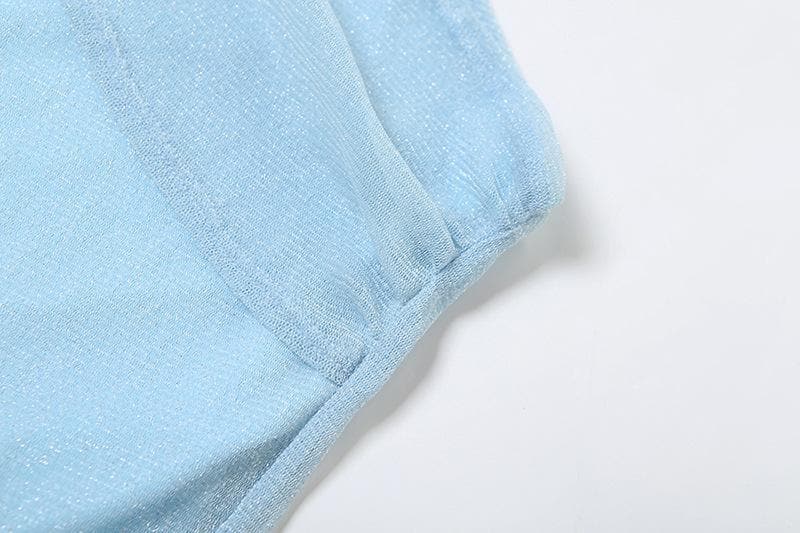 Halter mesh backless glitter ruched top