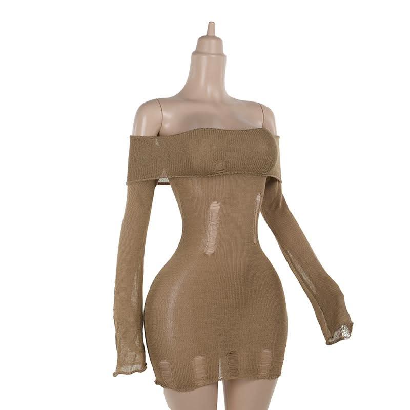 Long sleeve off shoulder knitted mini dress