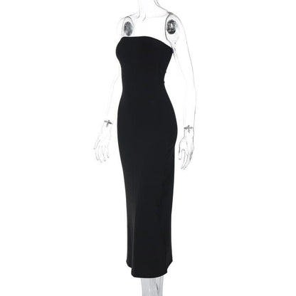 Strapless Tube Side Slit Backless Bodycon Maxi Dress