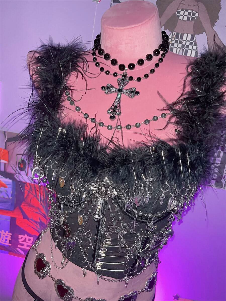 Fluffy beaded metal applique crop top