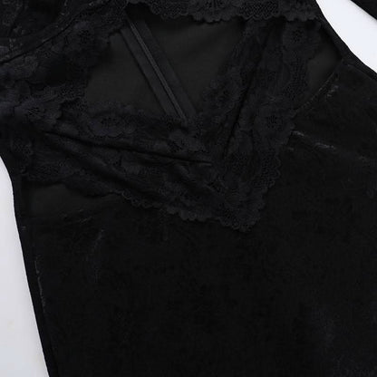 Long sleeve hollow out lace zip-up cut out mini dress