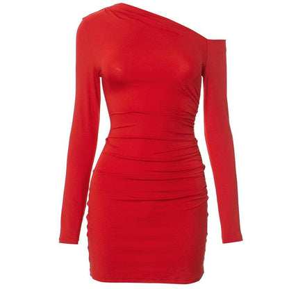Long sleeve one shoulder ruched mini dress