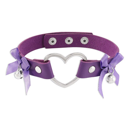 Bowknot bell heart ring button PU choker necklace
