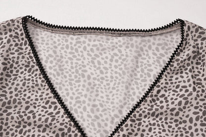 Long sleeve leopard print lace up ruched skirt set