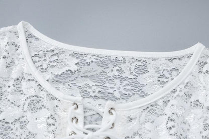 Long flared sleeve lace see through lace up mini dress