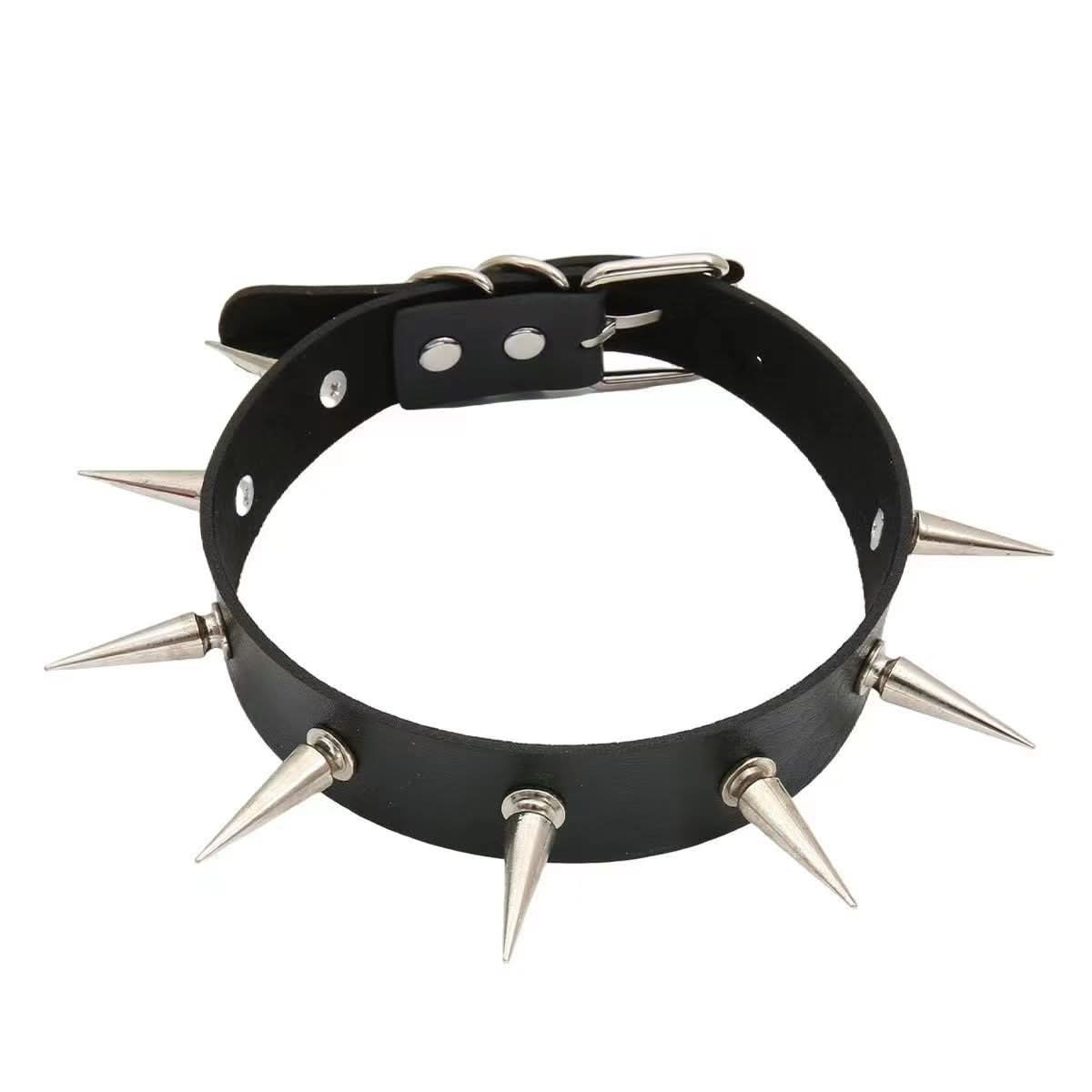 PU leather rivet o ring metal chain necklace