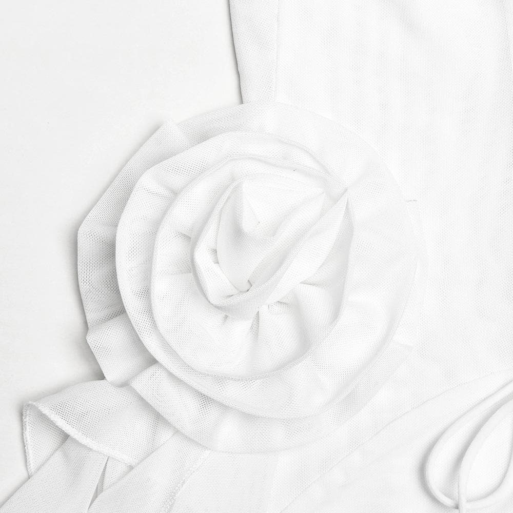 U neck bustier ruffle flower applique tube mini dress