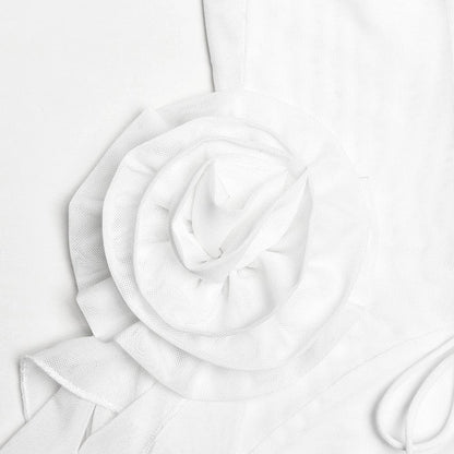 U neck bustier ruffle flower applique tube mini dress